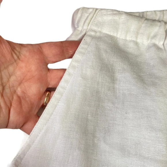 JM Collection White Lined Linen Wide Leg‎ Pants, Size 6 Petite - Picture 4 of 9